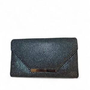 Women's Black Rhinestone Evening Clutch with Silver Chain Strap